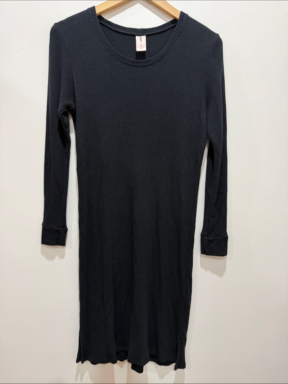 Smash + Tess Waffle Knit Black Long Sleeve Knit Midi Dress